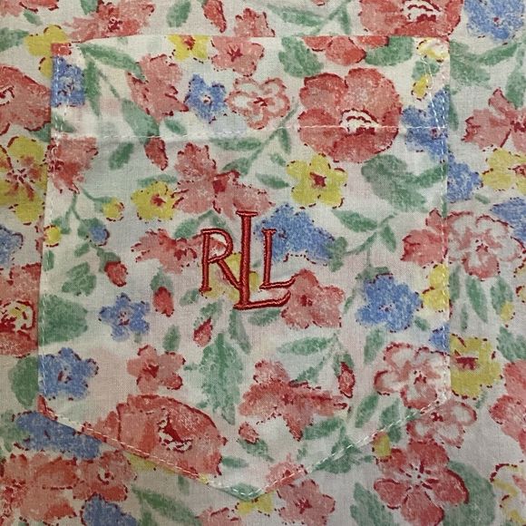 Lauren Ralph Lauren Shirt Womens M Button Down Floral EmbroideredLogo 3/4 Sleeve - Picture 5 of 10